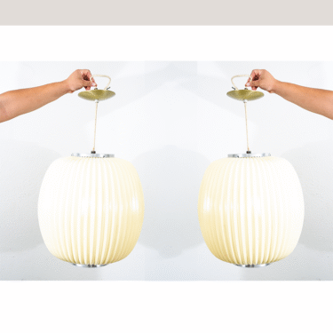 Mid Century Modern Pendant Lamp Set Light Lightolier White Hanging Design Pair