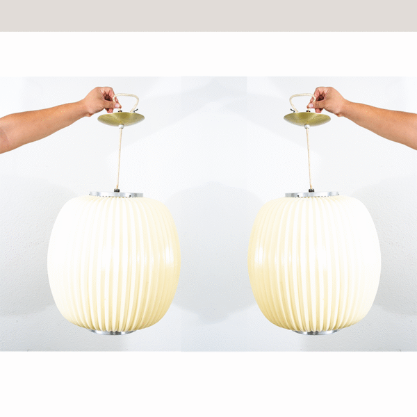 Mid Century Modern Pendant Lamp Set Light Lightolier White Hanging Design Pair