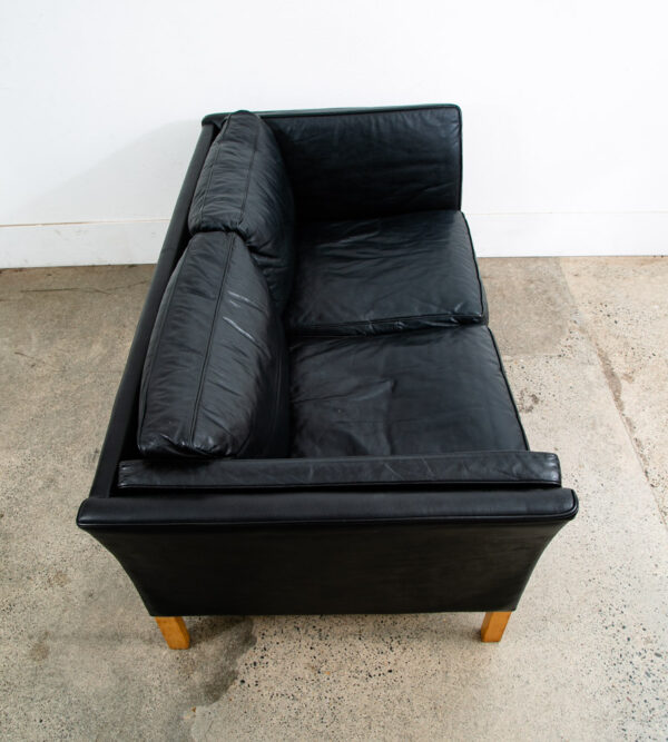 Mid Century Danish Modern Sofa Couch 2 Seat Borge Mogensen Leather Black Settee - Image 5