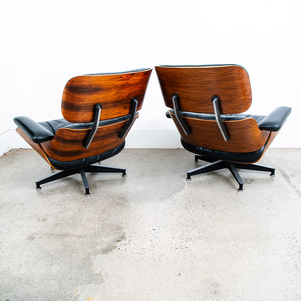 Mid Century Modern Lounge Chair Set Eames Herman Miller 670/671 Rosewood Pair - Image 4