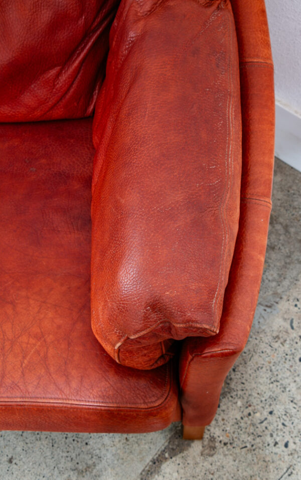 Mid Century Danish Modern Sofa Couch Rust Red Leather 3 Seat Denmark Mcm - Image 8