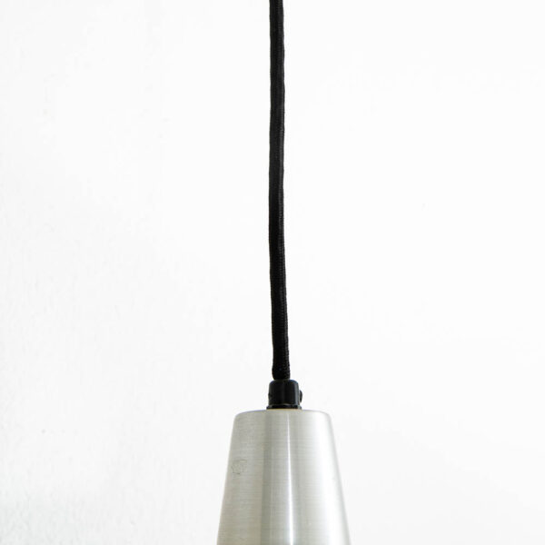 Mid Century Danish Modern Pendant Silver Single Light Saucer Lamp With Plastic Grate - Image 9