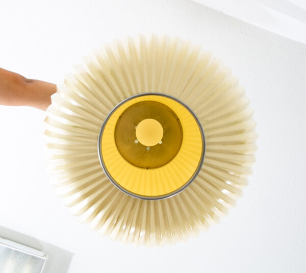 Mid Century Modern Pendant Lamp Set Light Lightolier White Hanging Design Pair - Image 9