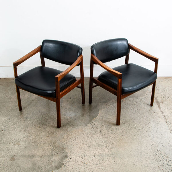 Mid Century Modern Dining Chairs Pair Solid Walnut Armchairs Captain Black Mcm - Image 8