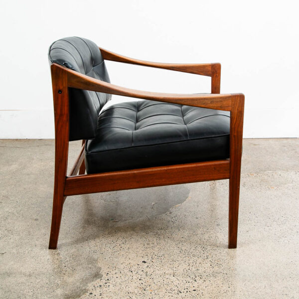 Mid Century Modern Lounge Chair Black Arms Walnut Tufted Work Armchair Vintage - Image 4