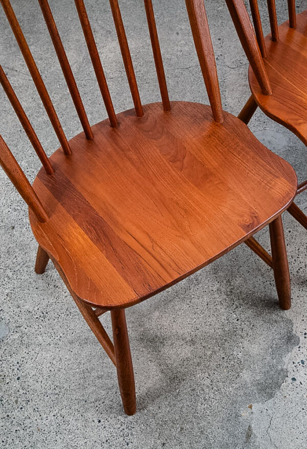 Mid Century Danish Modern Dining Chairs Set 4 Solid Teak Dark Wood Denmark Arms - Image 10
