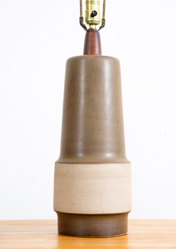 Mid Century Modern Table Lamp Set Pair Martz Marshall Studios Brown Tan Ceramic - Image 6