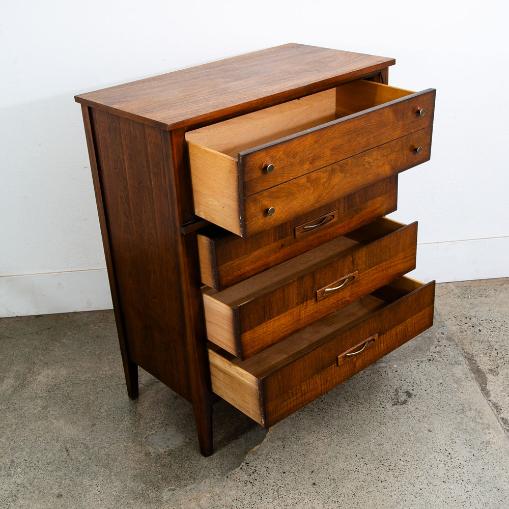 Mid Century Danish Modern Highboy Dresser Walnut 4 Drawer Danish Mcm Vintage 60s - Image 5