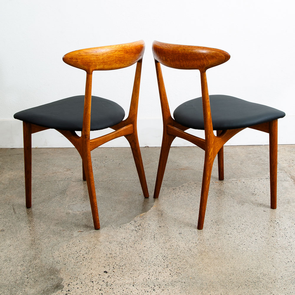 Mid Century Danish Modern Dining Chair Set Pair Two Kurt Ostervig Black Teak Oak - Image 3