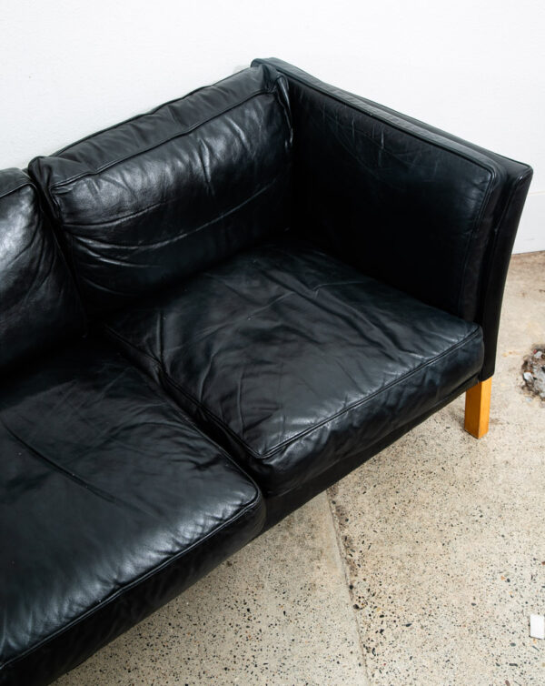 Mid Century Danish Modern Sofa Couch 3 Seat Borge Mogensen Leather Black Settee - Image 7