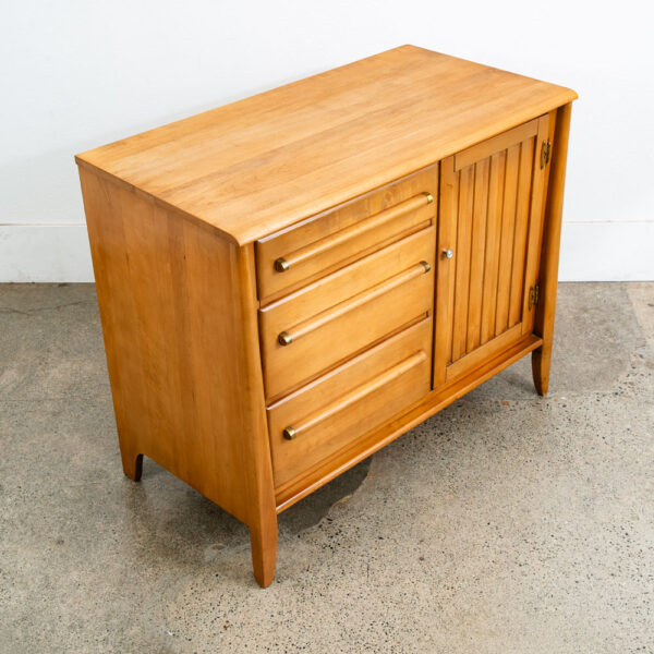 Mid Century Modern Credenza Cabinet Drawer Birch Blonde Door Storage Compact Mcm - Image 5