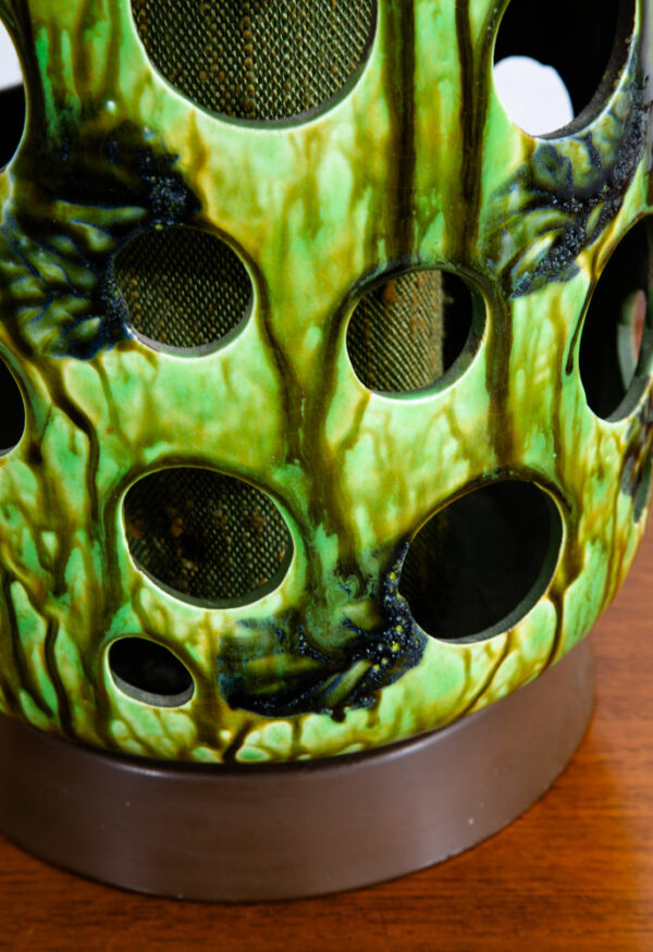Mid Century Modern Table Lamp Ceramic Lava Drip Glaze Studio Round Green Mcm - Image 12