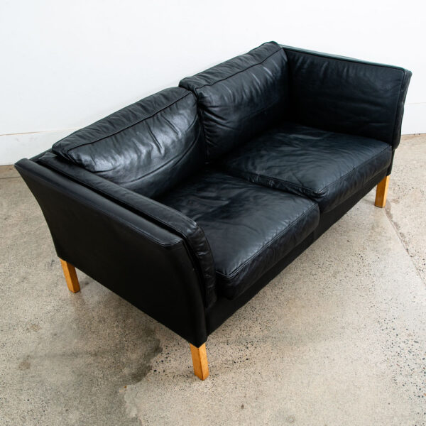 Mid Century Danish Modern Sofa Couch 2 Seat Borge Mogensen Leather Black Settee - Image 7