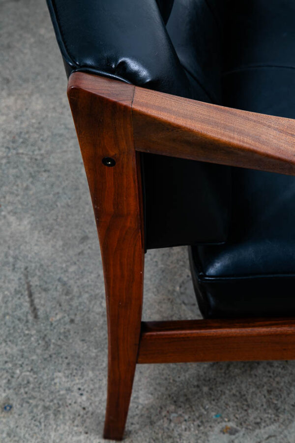 Mid Century Modern Lounge Chair Black Arms Walnut Tufted Work Armchair Vintage - Image 10