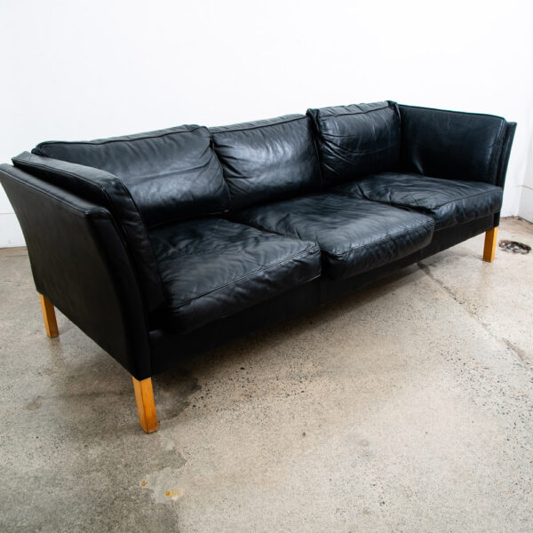 Mid Century Danish Modern Sofa Couch 3 Seat Borge Mogensen Leather Black Settee - Image 2