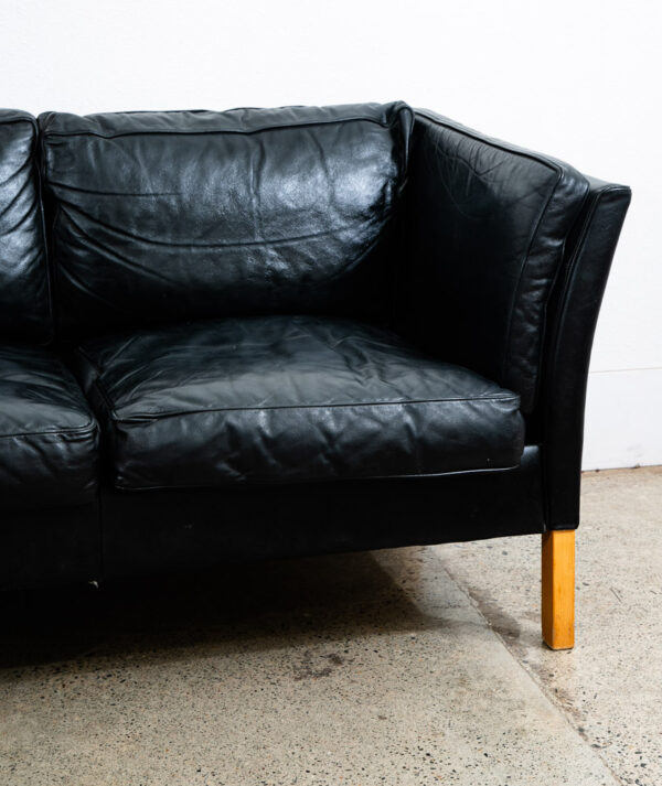 Mid Century Danish Modern Sofa Couch 3 Seat Borge Mogensen Leather Black Settee - Image 9