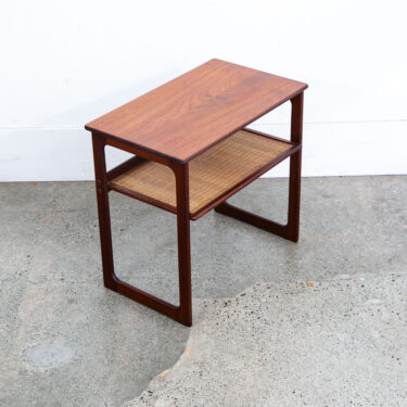 Mid Century Danish Modern Nightstand Table Side Teak Wood End Cane Shelf Denmark
