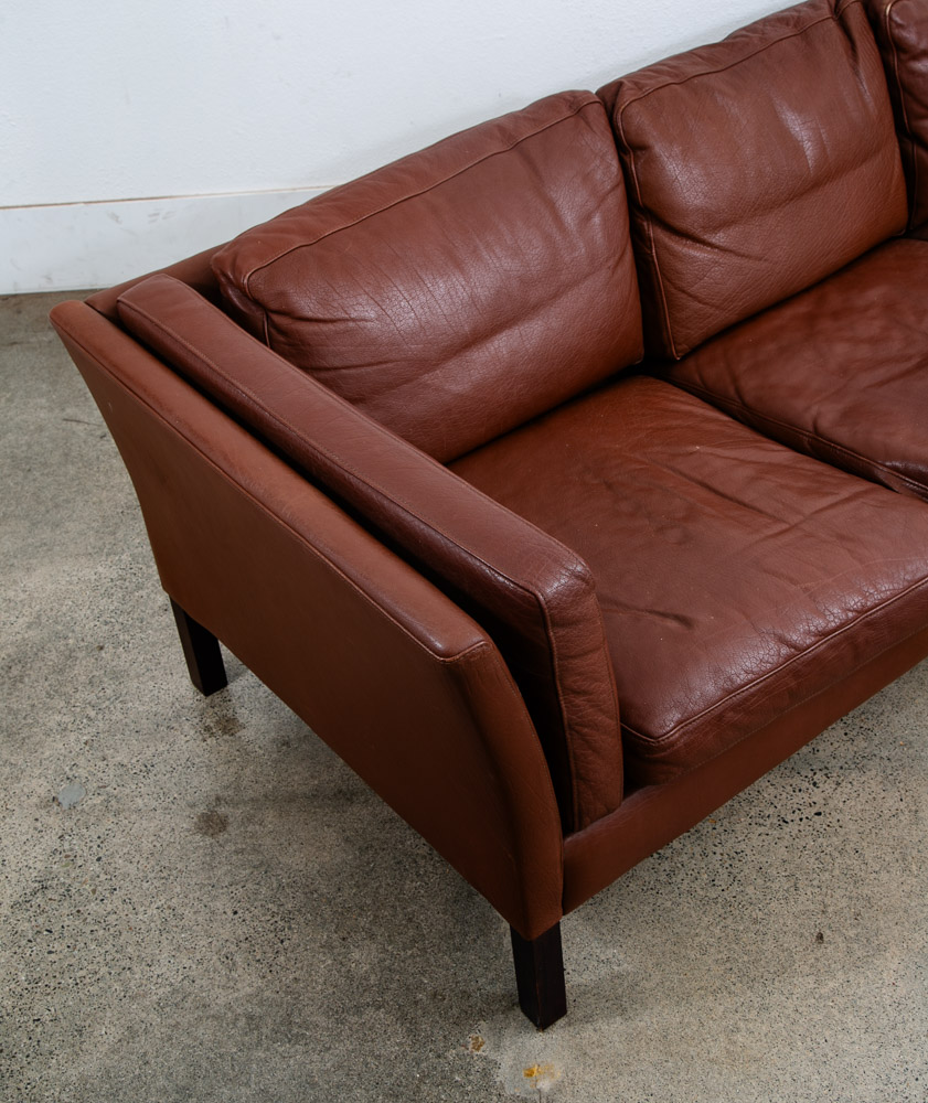 Mid Century Danish Modern Sofa Couch 3 Seater Brown Leather Stouby Seat Denmark - Image 11
