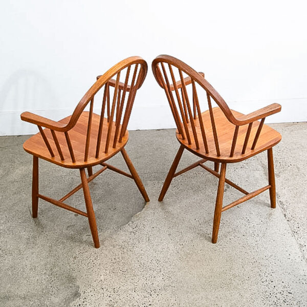 Mid Century Danish Modern Dining Chairs Set 4 Solid Teak Dark Wood Denmark Arms - Image 7