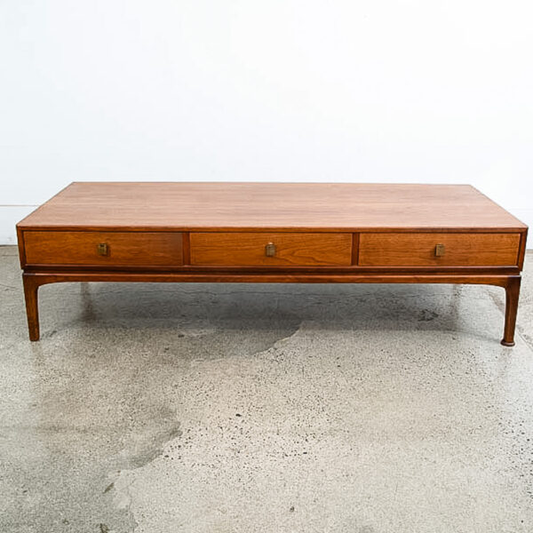 Mid Century Modern Coffee Table Large Walnut 3 Drawer Restored Brass Vintage Mcm - Image 3