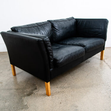 Mid Century Danish Modern Sofa Couch 2 Seat Borge Mogensen Leather Black Settee