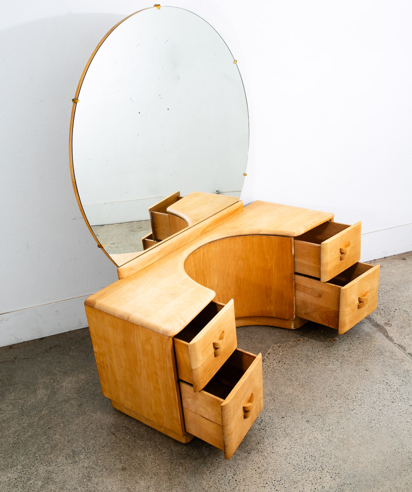 Mid Century Modern Vanity Dressing Table Heywood Wakefield Rio Round Mirror Mcm - Image 3