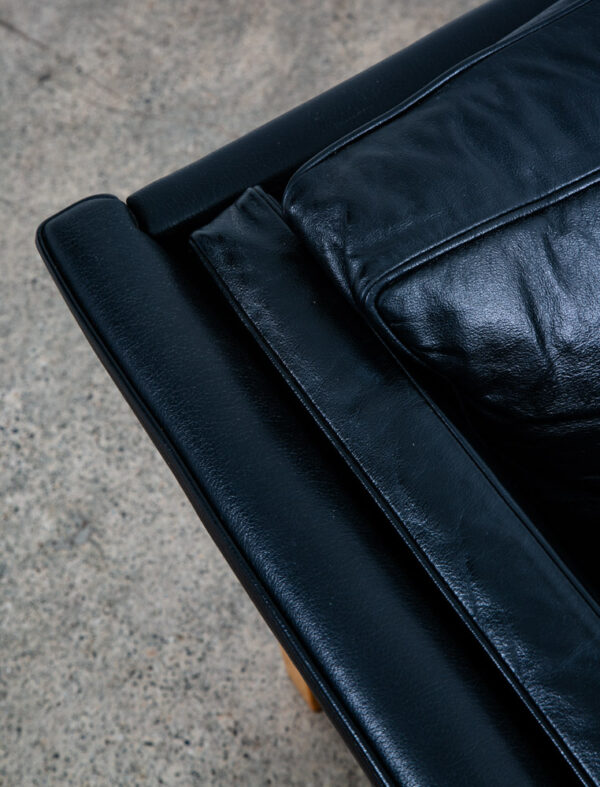 Mid Century Danish Modern Sofa Couch 2 Seat Borge Mogensen Leather Black Settee - Image 10