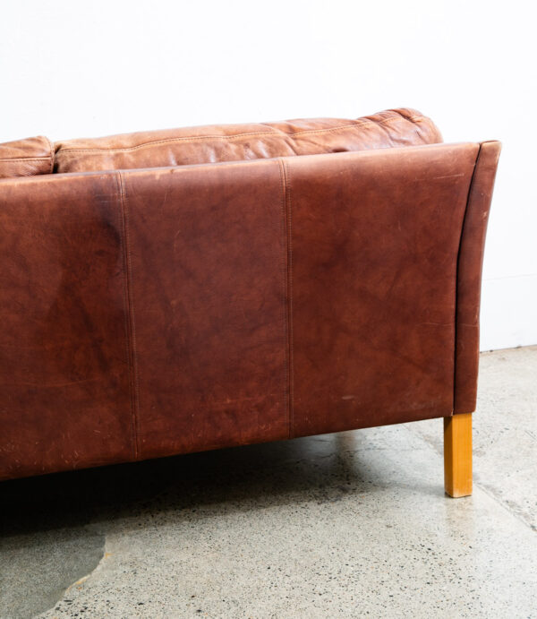 Mid Century Danish Modern Sofa Settee 3 Seater Red Cognac Leather Denmark Mcm - Image 11
