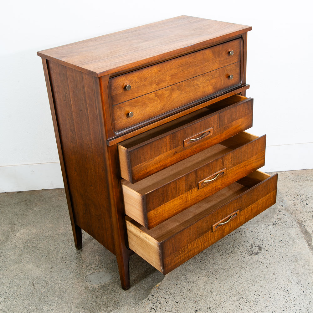 Mid Century Danish Modern Highboy Dresser Walnut 4 Drawer Danish Mcm Vintage 60s - Image 6