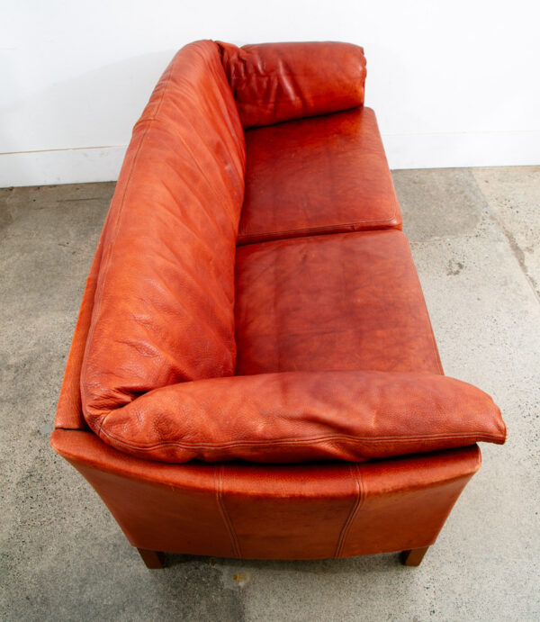 Mid Century Danish Modern Sofa Couch Rust Red Leather 3 Seat Denmark Mcm - Image 3