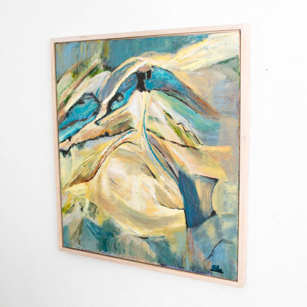 Mid Century Modern Abstract Figure Painting Original Art Blue Framed Signed - Image 2