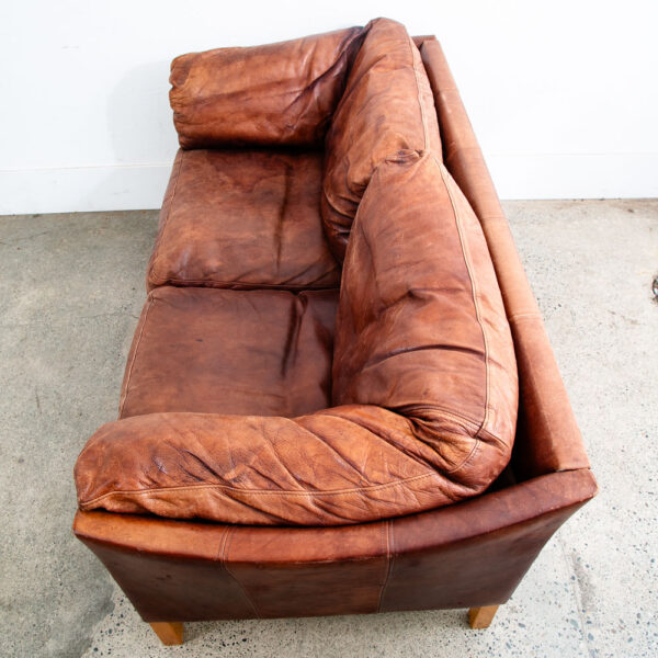 Mid Century Danish Modern Sofa Settee 2 Seater Red Cognac Leather Denmark - Image 10
