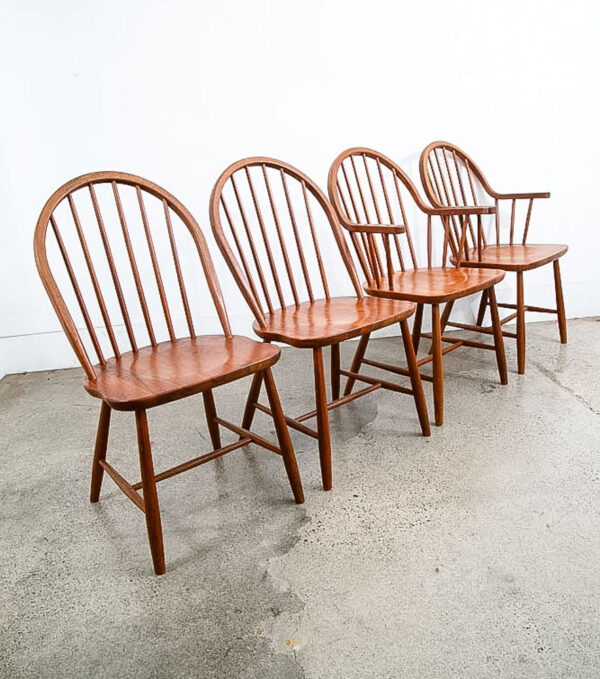 Mid Century Danish Modern Dining Chairs Set 4 Solid Teak Dark Wood Denmark Arms - Image 3