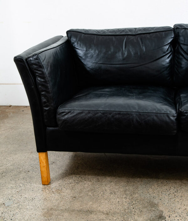 Mid Century Danish Modern Sofa Couch 2 Seat Borge Mogensen Leather Black Settee - Image 8