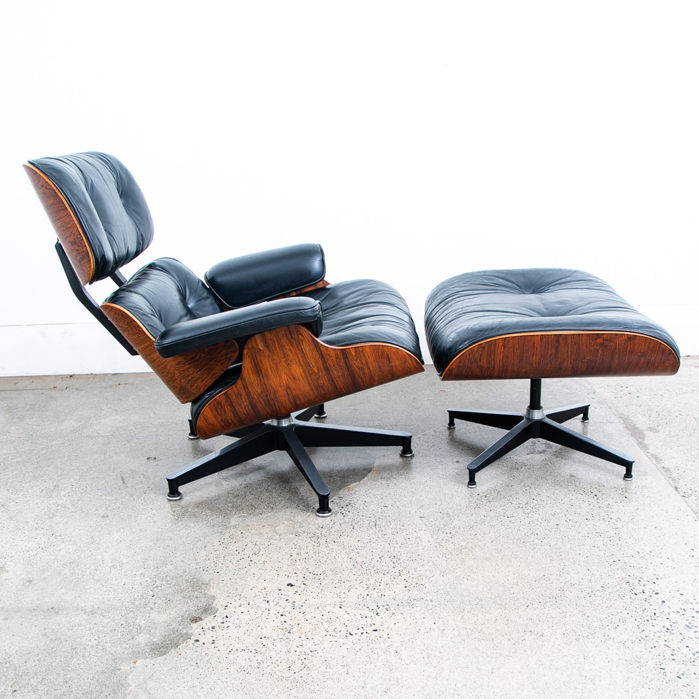 Mid Century Modern Lounge Chair Set Eames Herman Miller 670/671 Rosewood Pair - Image 8
