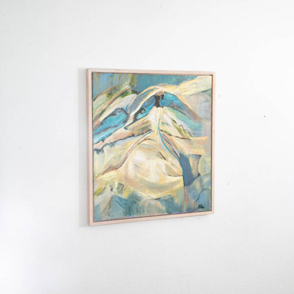 Mid Century Modern Abstract Figure Painting Original Art Blue Framed Signed - Image 5