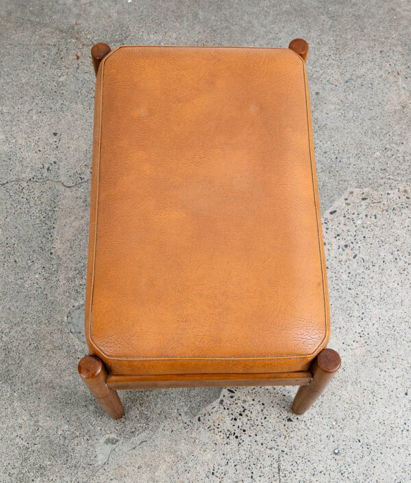 Mid Century Danish Modern Ottoman Stool Brown Tan Leather Rectangular Footrest - Image 6