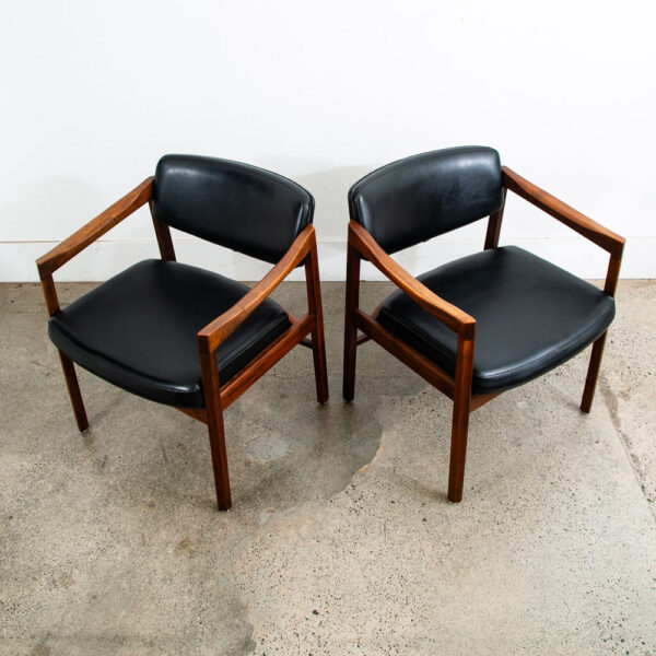 Mid Century Modern Dining Chairs Pair Solid Walnut Armchairs Captain Black Mcm - Image 6