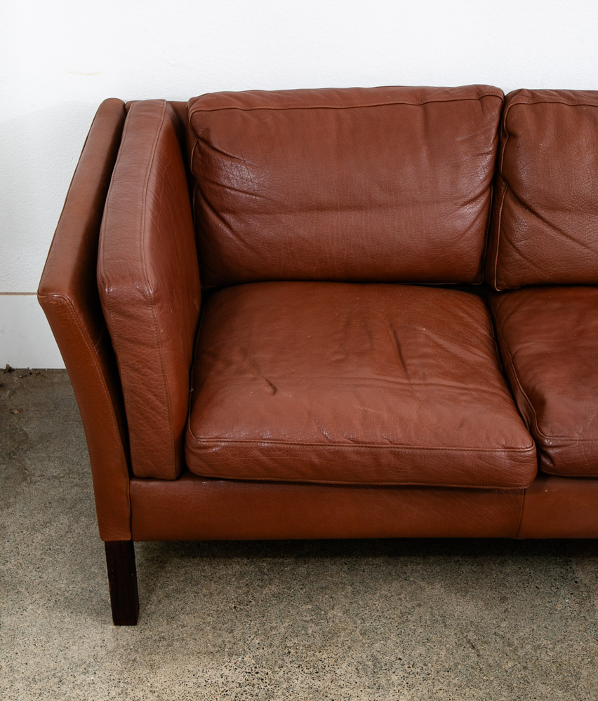 Mid Century Danish Modern Sofa Couch 3 Seater Brown Leather Stouby Seat Denmark - Image 8