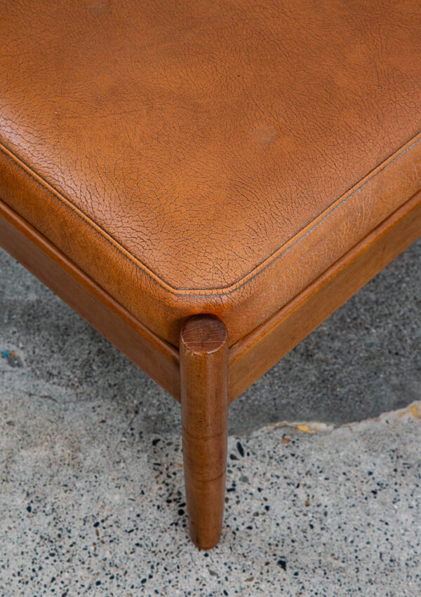 Mid Century Danish Modern Ottoman Stool Brown Tan Leather Rectangular Footrest - Image 11