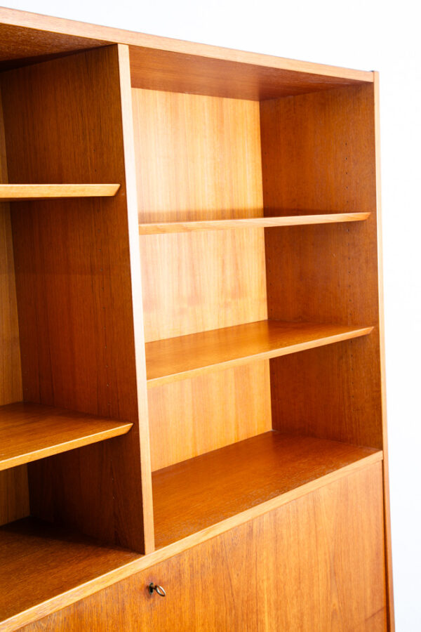 Mid Century Danish Modern Bookshelf Cabinet Teak Drawers Poul Hundevad Drop Leaf - Image 12