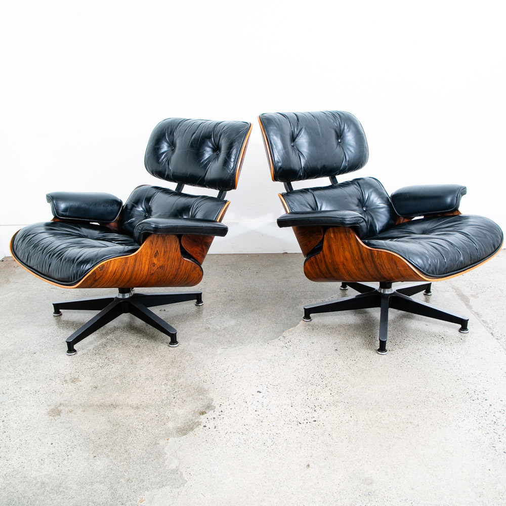 Mid Century Modern Lounge Chair Set Eames Herman Miller 670/671 Rosewood Pair - Image 2