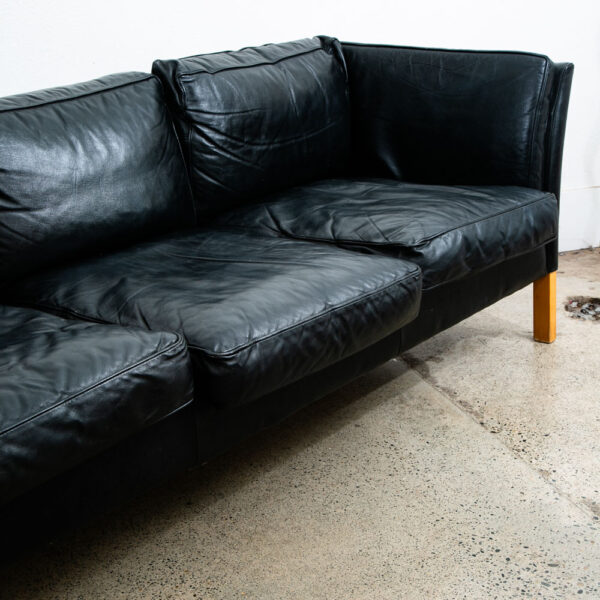 Mid Century Danish Modern Sofa Couch 3 Seat Borge Mogensen Leather Black Settee - Image 12