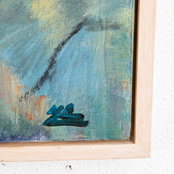 Mid Century Modern Abstract Figure Painting Original Art Blue Framed Signed - Image 7