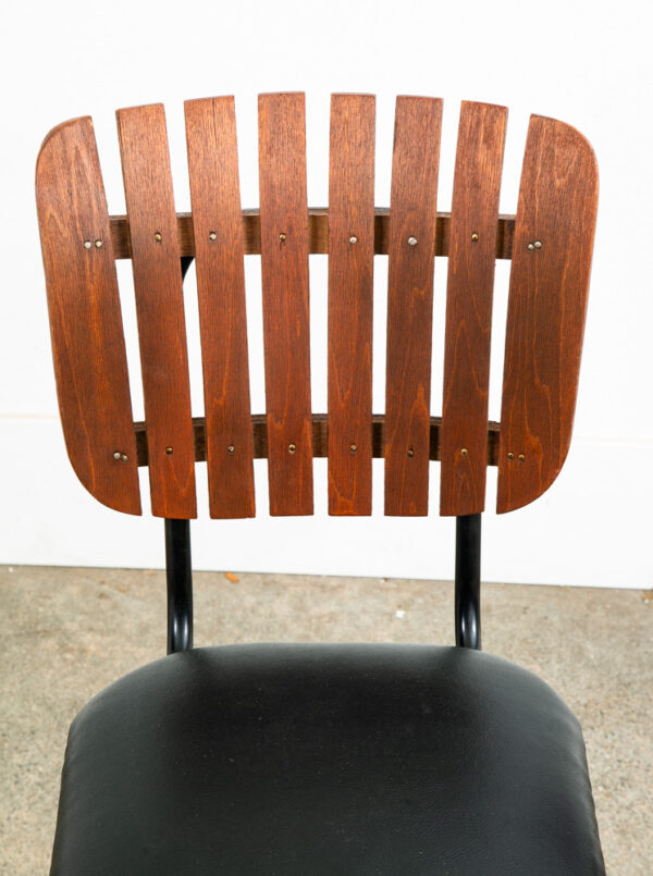 Mid Century Modern Bar Stools Set 2 Black Swivel Wood American Vintage Umanoff - Image 7