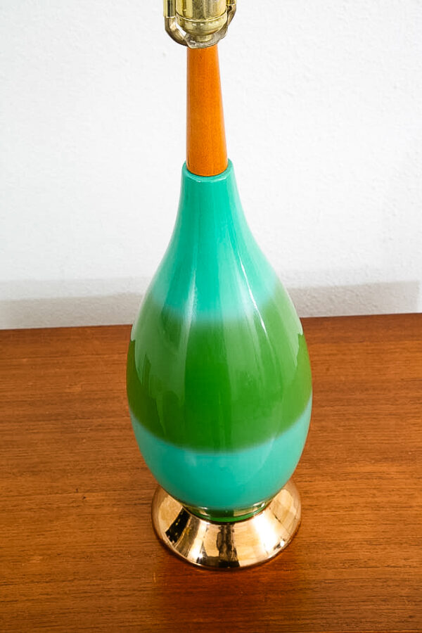 Mid Century Modern Table Lamp California Green Blue Wood Ceramic 60s Vintage Mcm - Image 5