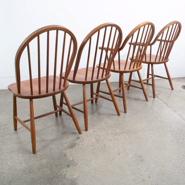 Mid Century Danish Modern Dining Chairs Set 4 Solid Teak Dark Wood Denmark Arms - Image 2