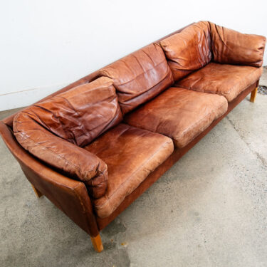 Mid Century Danish Modern Sofa Settee 3 Seater Red Cognac Leather Denmark Mcm