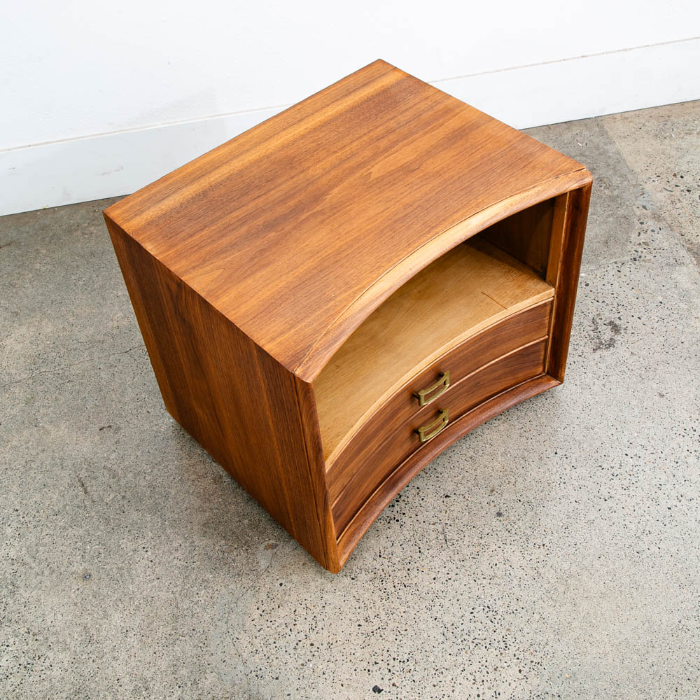 Mid Century Modern Nightstand End Side Table Walnut 2 Drawer Johnson Paul Frankl - Image 8