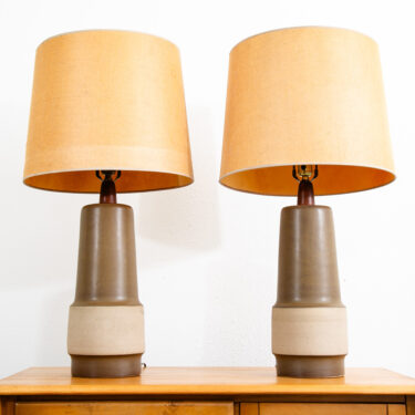 Mid Century Modern Table Lamp Set Pair Martz Marshall Studios Brown Tan Ceramic